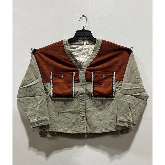 POL Jackets & Blazers - POL Women’s Quilted Colorblock Jacket in Olive Brick Multi